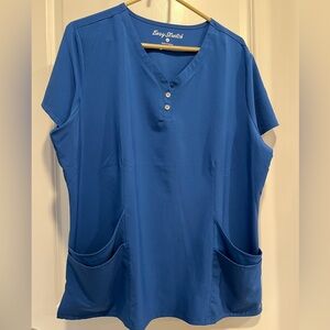 NWOT Easy Stretch Blue Faux Button Scrub Top Royal Blue XL